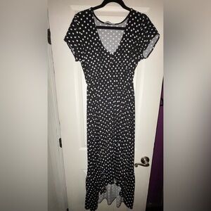 Velvet torch black and white polka dot hi low flounce maxi dress XL